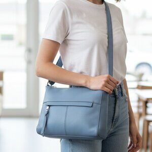 The Sak Blue Leather Almeda Crossbody Satchel